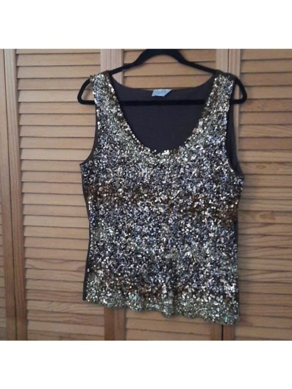 VIEW by Gala Life Gold Bronze Brown Sequin Sheer Back Tank Top Camisole Size M